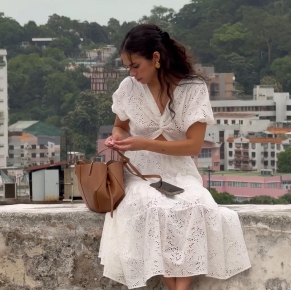 Zara Perforated Knotted Embroidered Dress